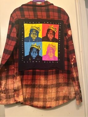 Notorious B.I.G. Frayed Malibu OOAK wearable art lumberjack shirt Biggie Smalls